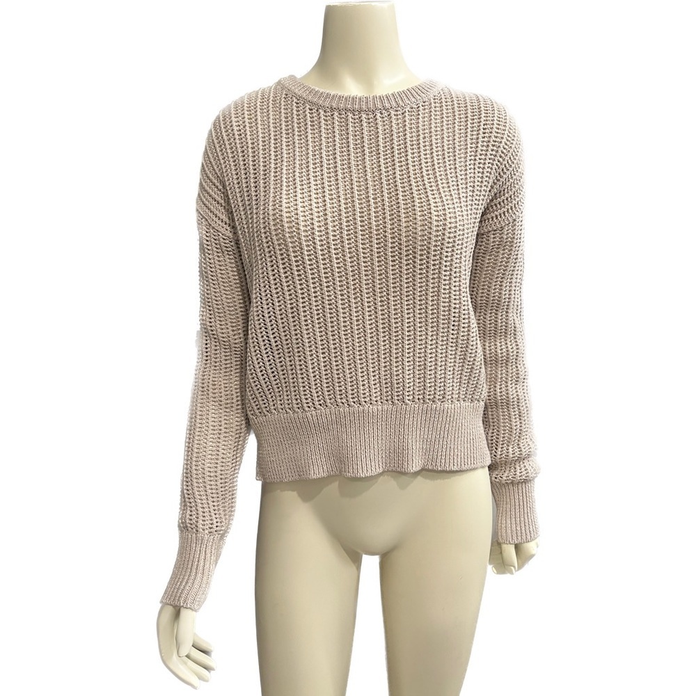 Theory Oatmeal Melange Arshan Mesh Rib Trim Open Knit Sweater (J034712R) S/Small